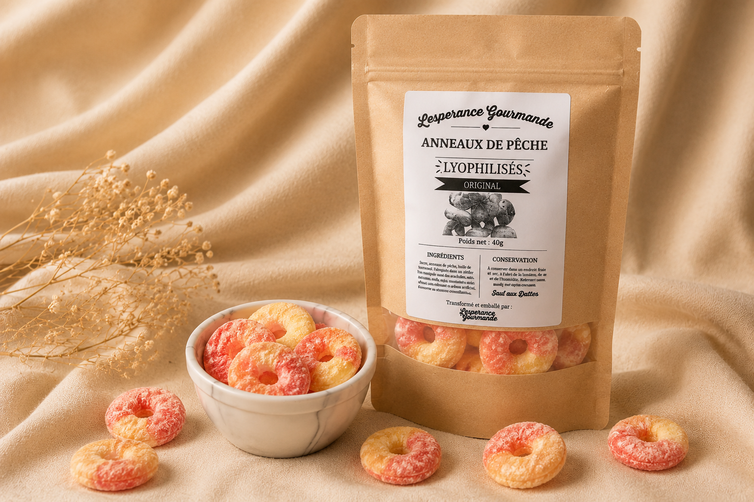Bonbons lyophilisés — Anneaux de pêche / Freeze Dried Candy
