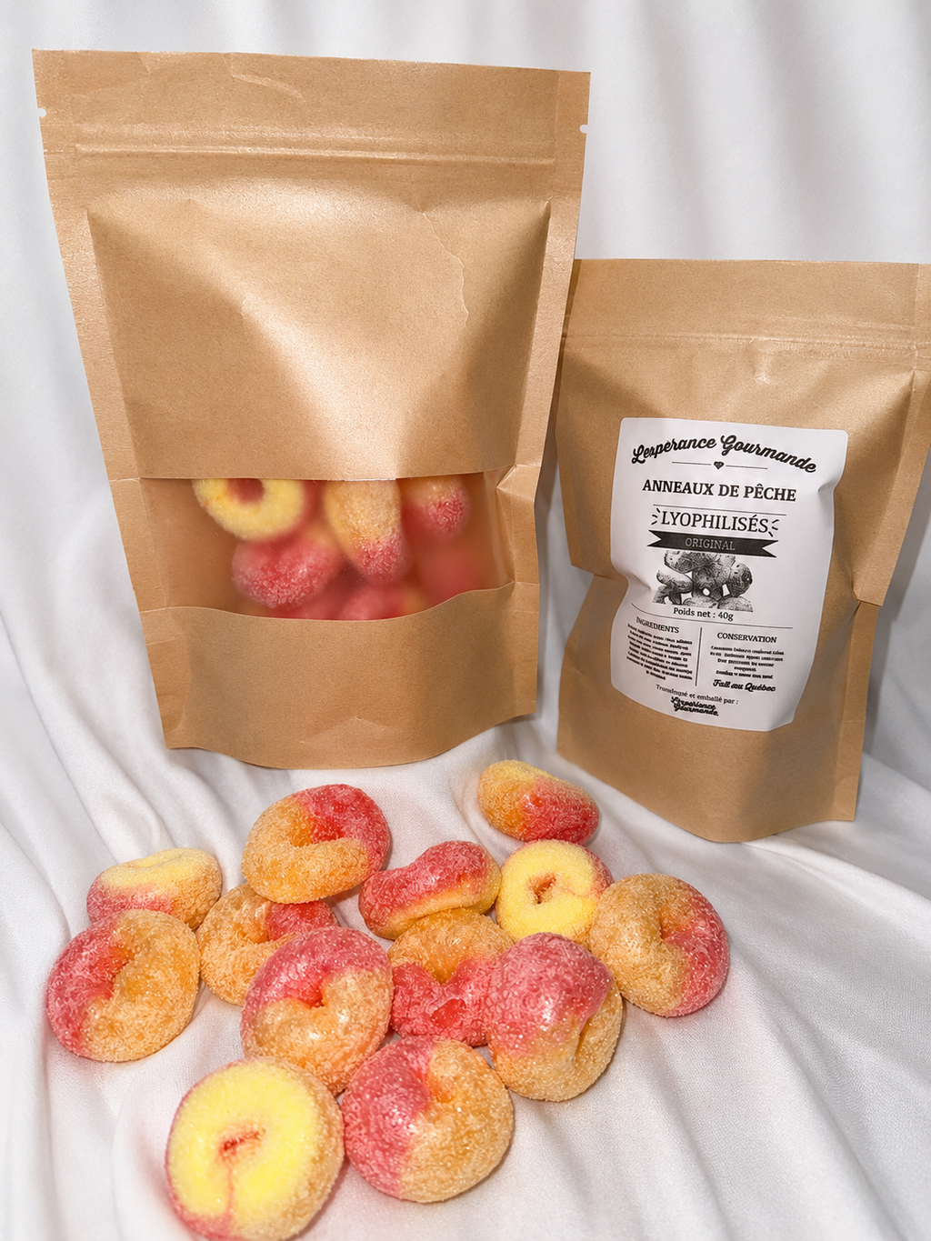 Bonbons lyophilisés — Anneaux de pêche / Freeze Dried Candy