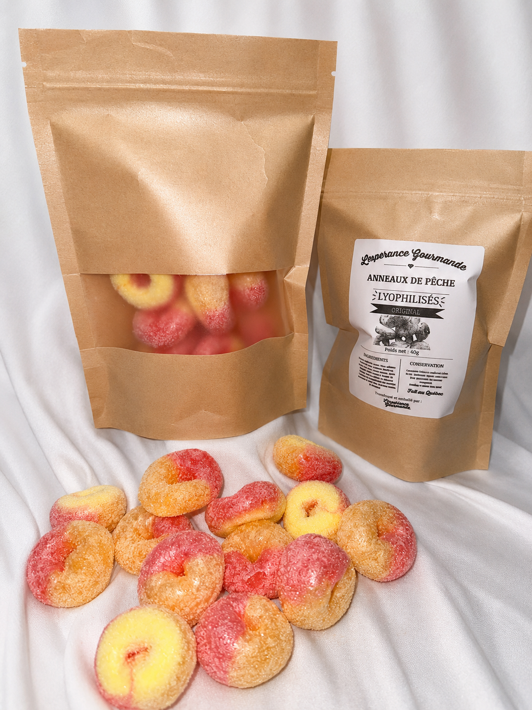 Bonbons lyophilisés — Anneaux de pêche / Freeze Dried Candy