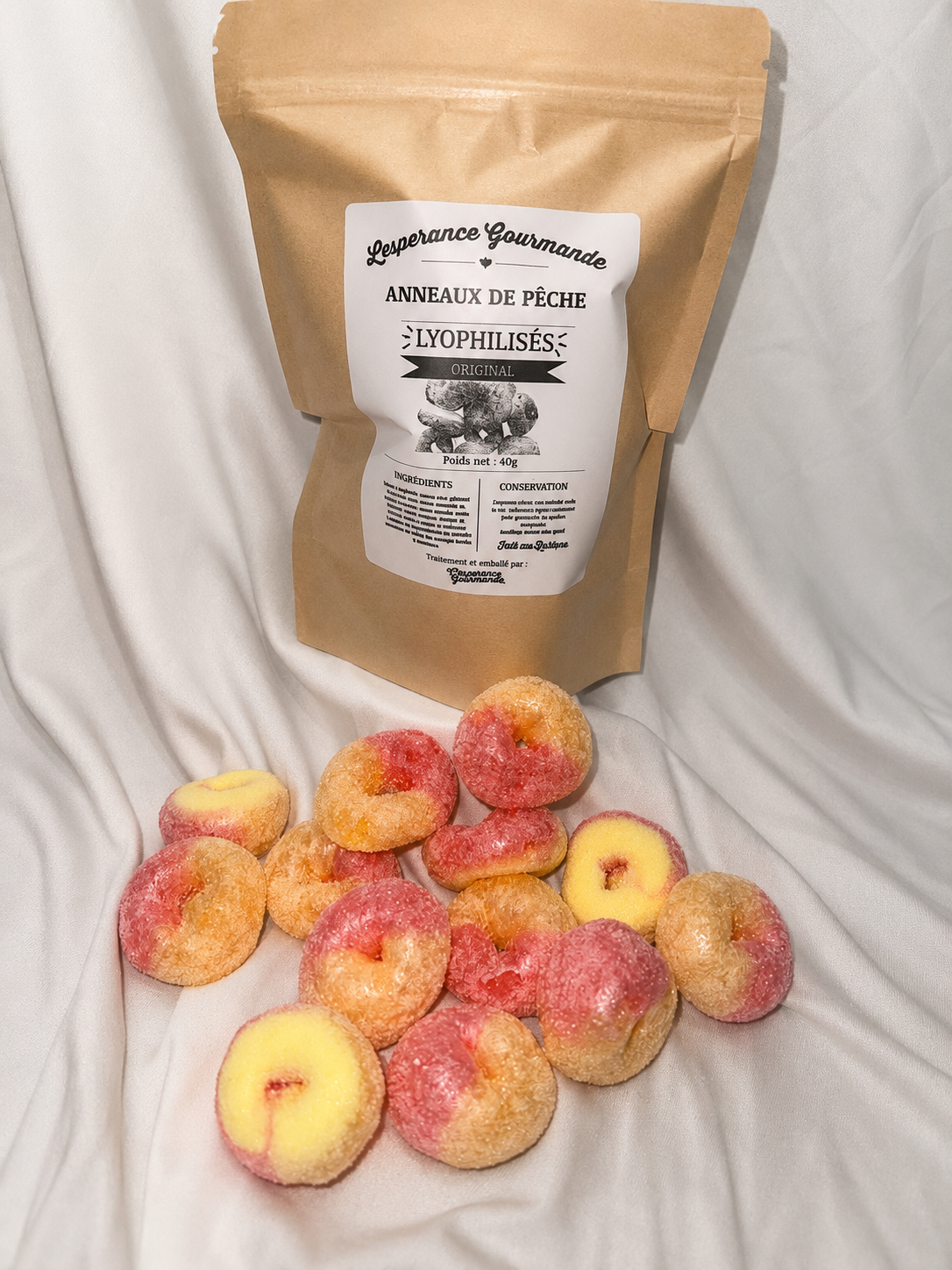 Bonbons lyophilisés — Anneaux de pêche / Freeze Dried Candy