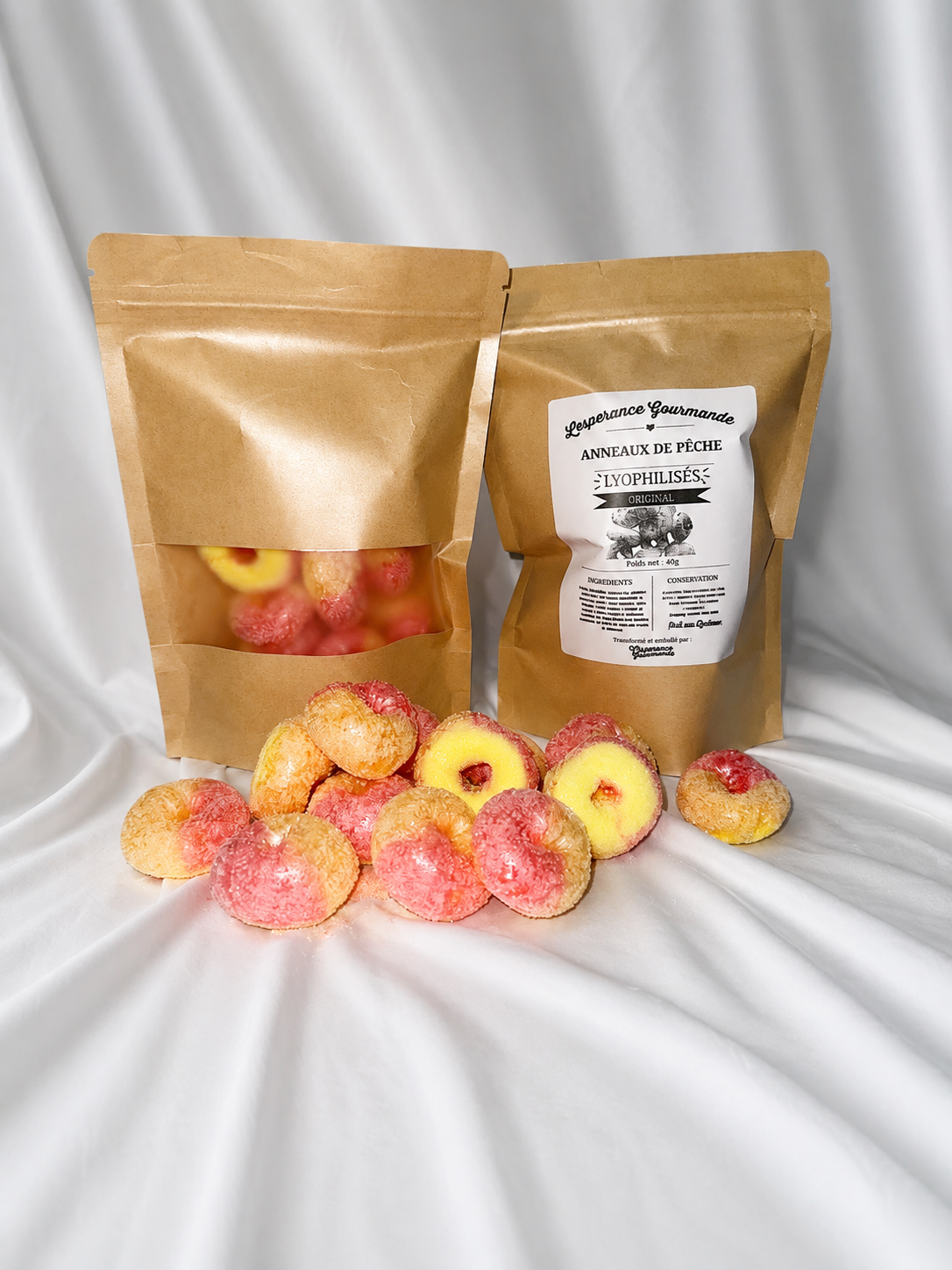 Bonbons lyophilisés — Anneaux de pêche / Freeze Dried Candy